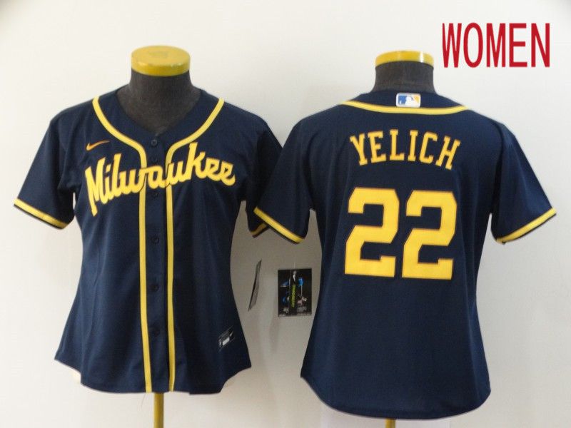 Women Milwaukee Brewers #22 Yelich Blue Game Nike MLB Jerseys->atlanta braves->MLB Jersey
